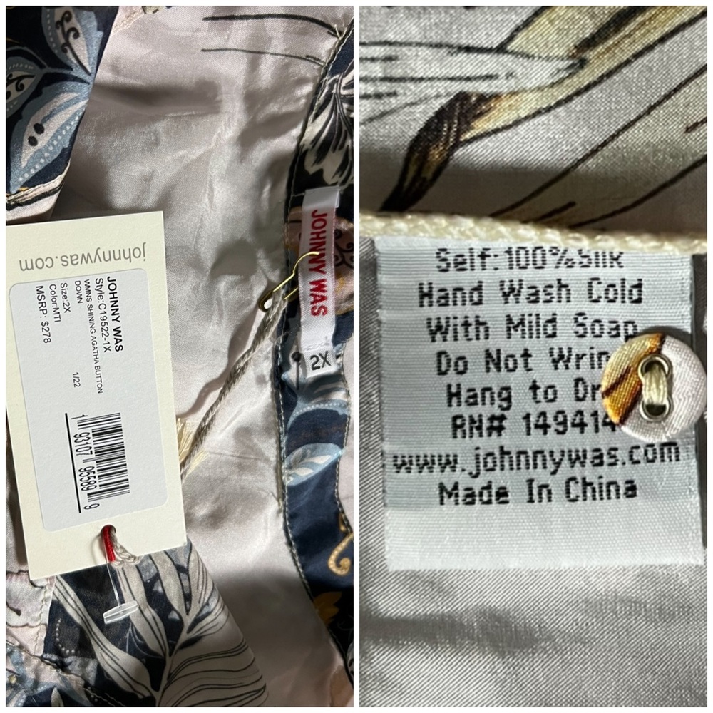 Printed Button-Front Blouse in Beige with Teal & Black Accents - Picture 13 of 13